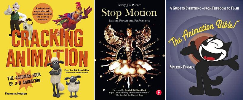 libros para aprender stop motion"Cracking Animation", "Stop Motion: Passion, Process and Performance" y "The Animation Bible"