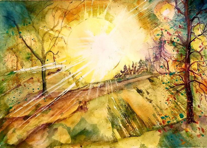 Softened edges, then details after overnight dry, added salt effect late to best result, touch of white chalk to center.  