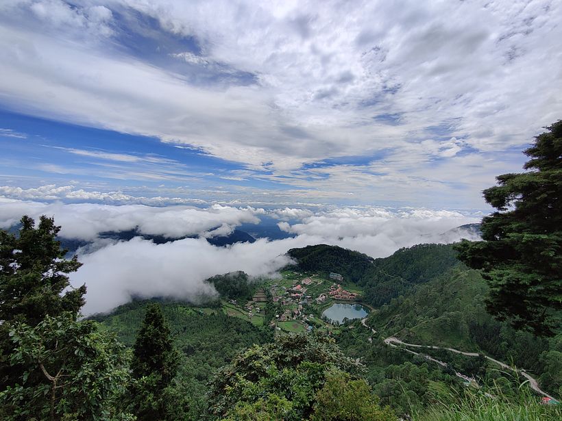 Nainital, India, view from above the clouds.