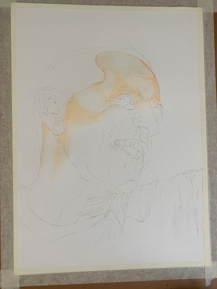 I decided to make a vertical frame, and I began to paint with watercolors