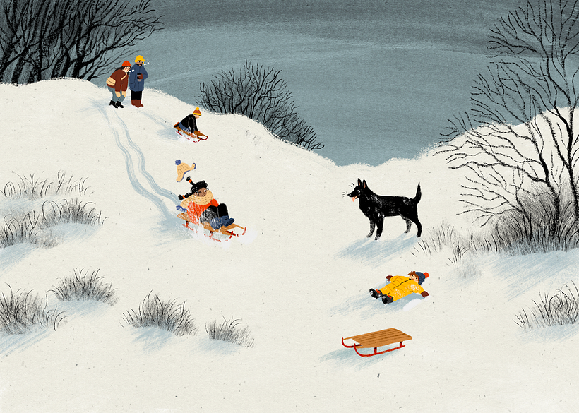 Families sledding