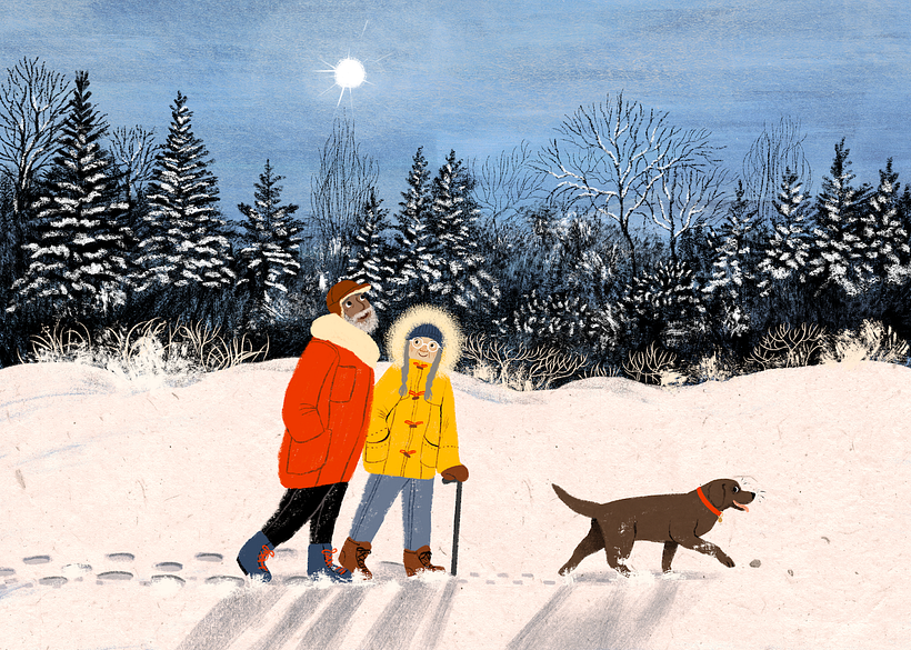 Elderly winter walk