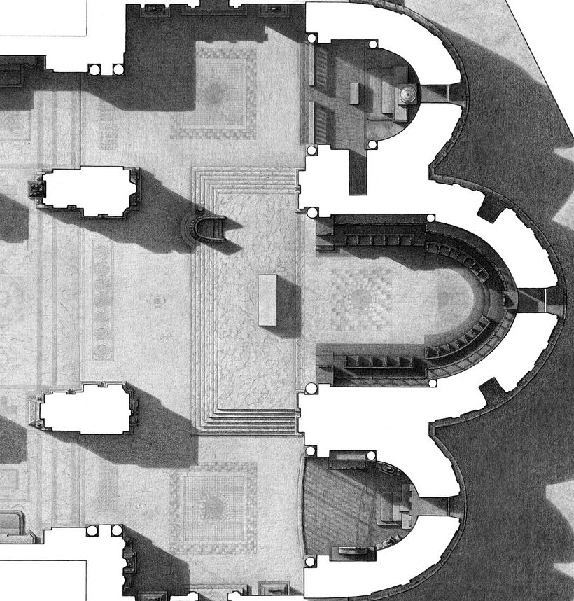 Dettaglio pianta della Cattedrale di Catania, grafite su carta, 2023