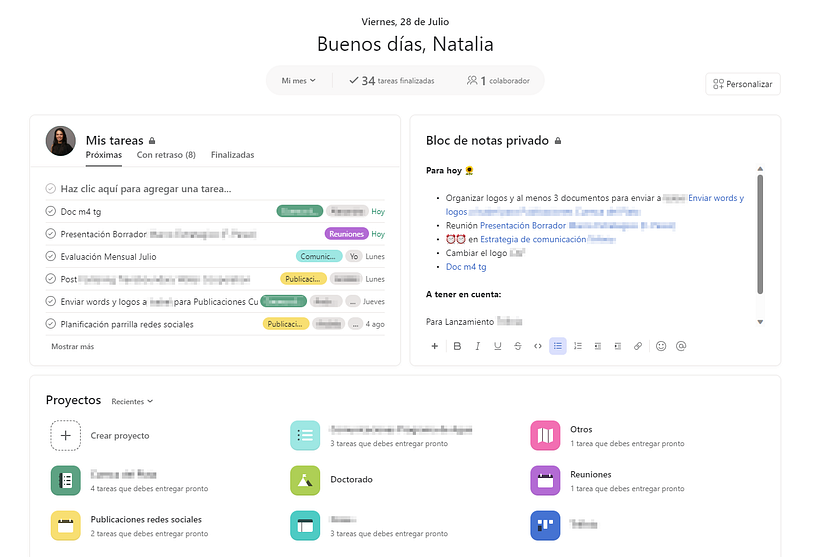 Sistema de productividad adaptado a Asana