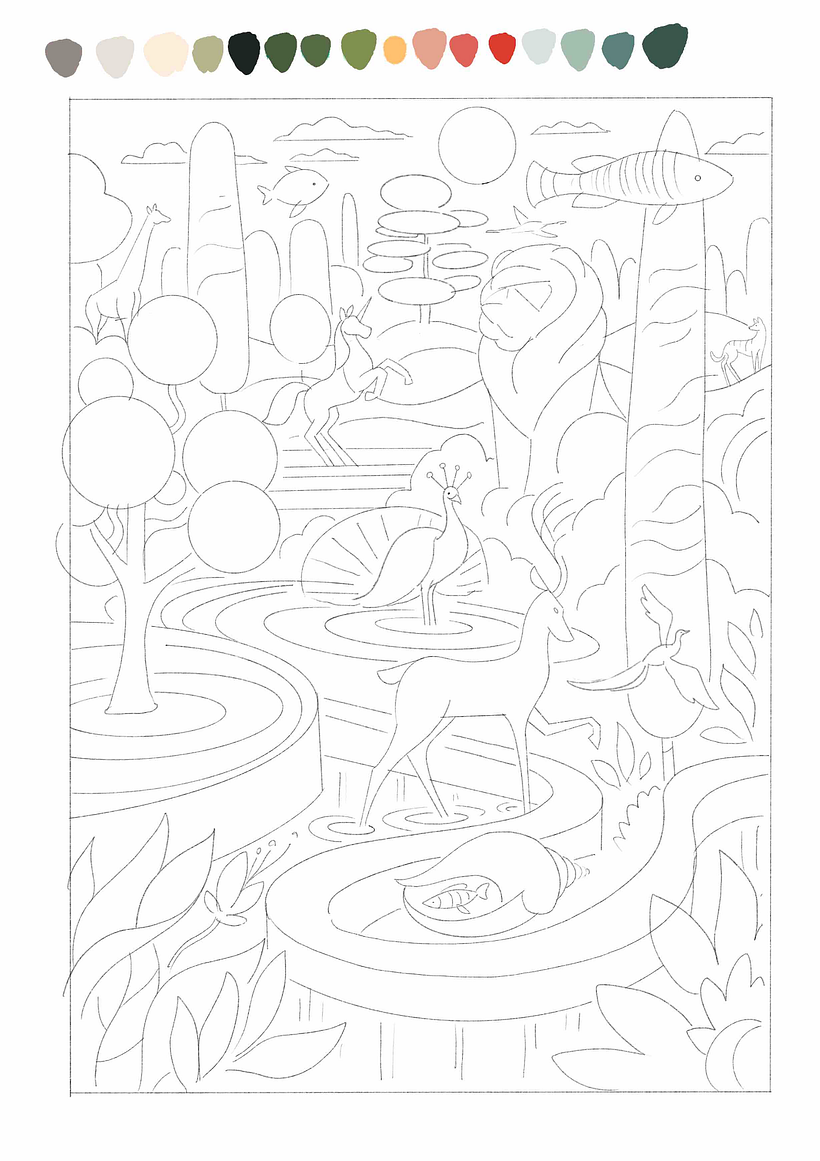 Sketch and color study for the illustration