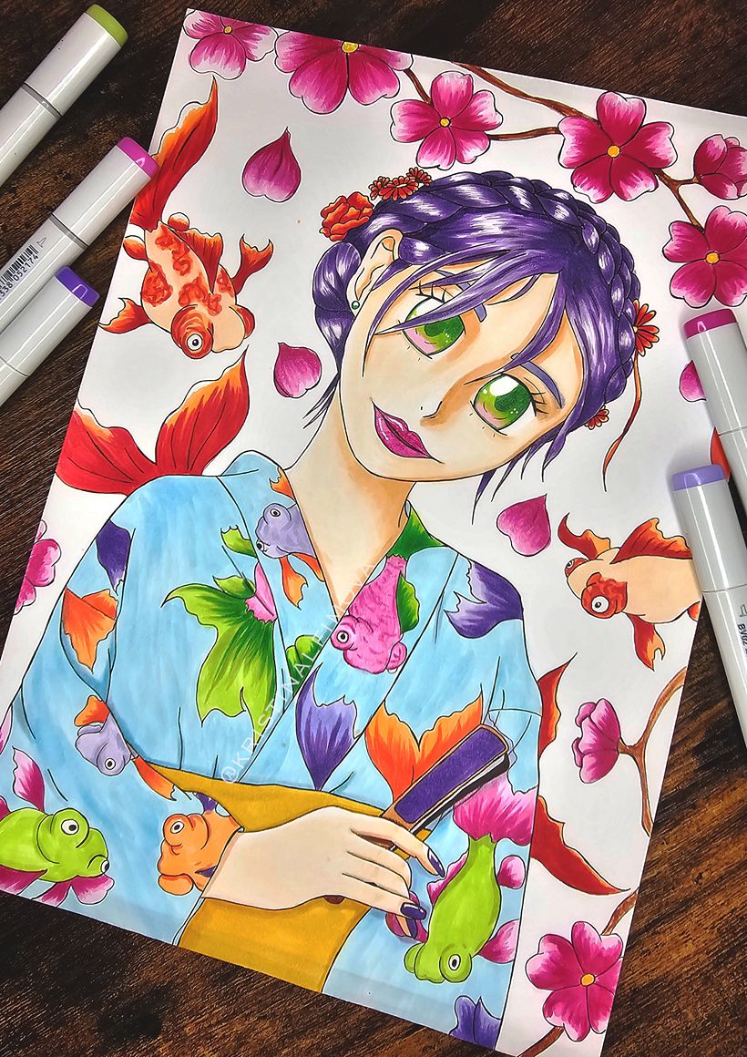 This one I tried on a special marker paper. I really liked the blending opportunity, but not the layering.