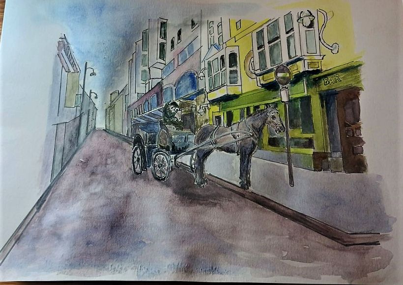 ink, watercolor, pastel