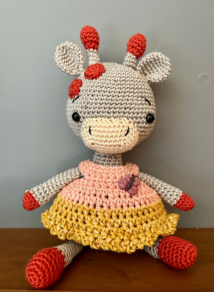 Crocheted Giraffe Doll in Dress - Arts & Crafts