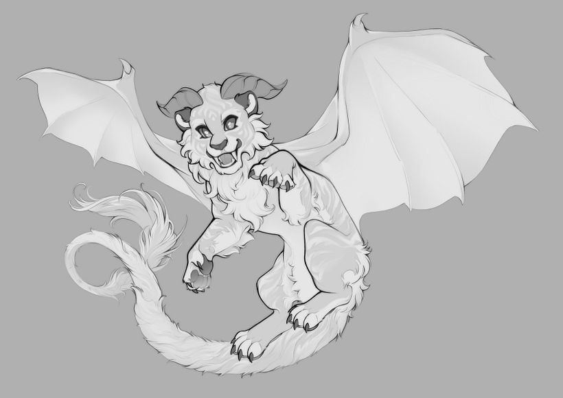 Tigre-morcego-dragão! :) Meu projeto do curso: Design e ilustração de criaturas fantásticas - Diseño de personajes