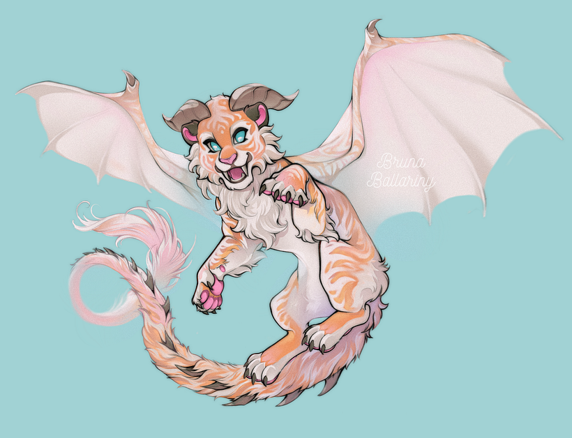 Tigre-morcego-dragão! :) Meu projeto do curso: Design e ilustração de criaturas fantásticas - Diseño de personajes
