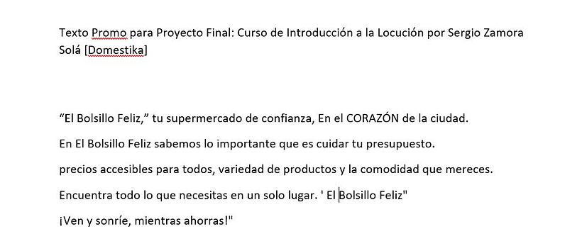 Texto Promocional del SuperMercado "El Bolsillo Feliz"