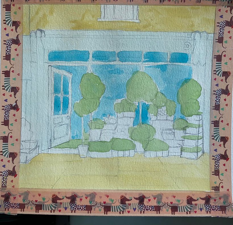 Sketch and blocking. It was fun to do, the colors were a bit different from yours but i made them work together.
