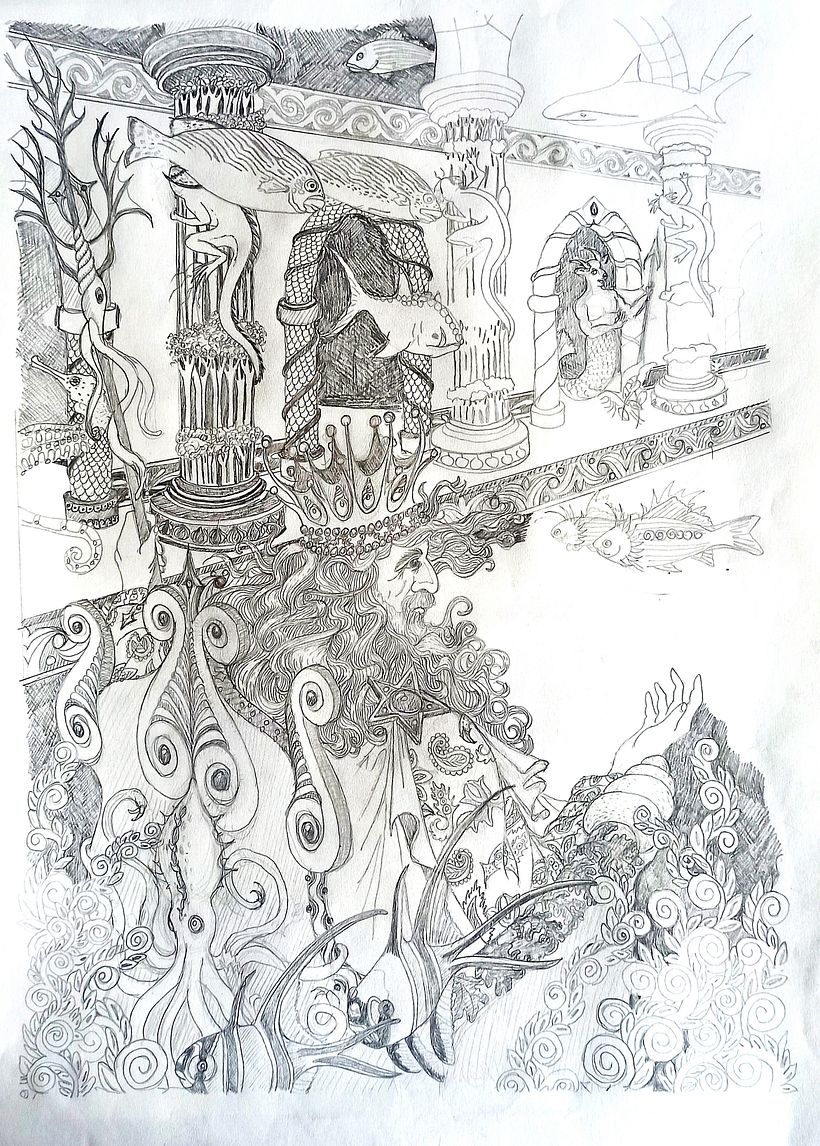 Pencil sketch working out the composition and tonal values.