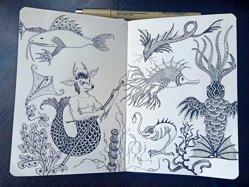 Inventing whimsical sea creatures.