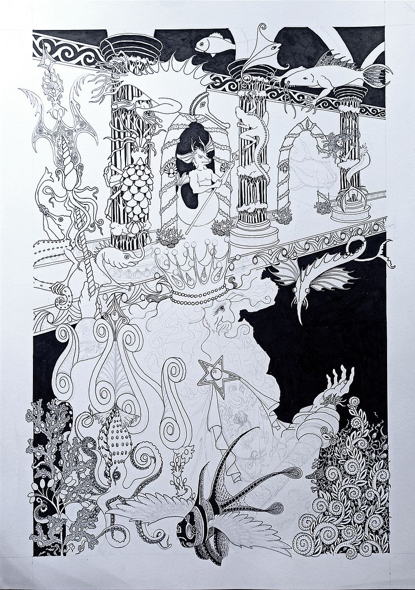 The main outlines inked in.
