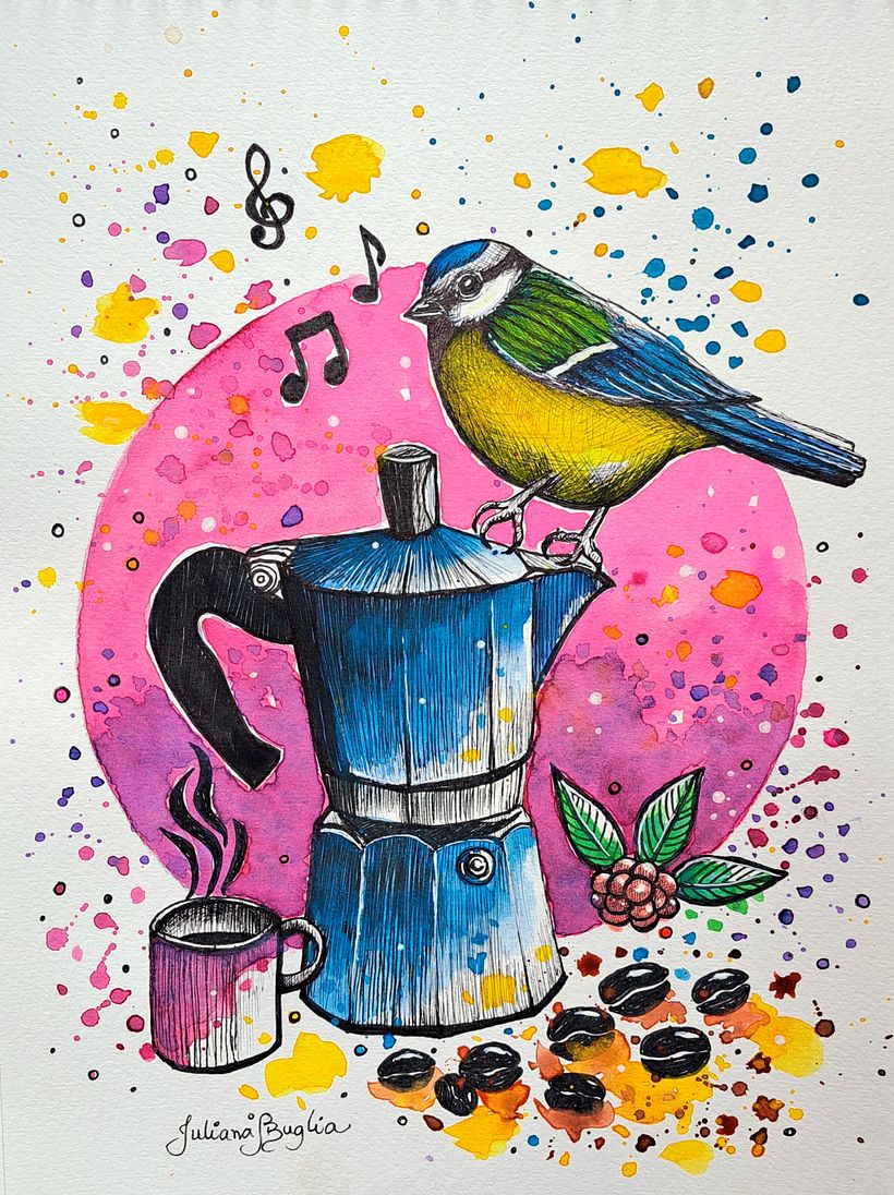 Coffee maker and Blue-tit bird