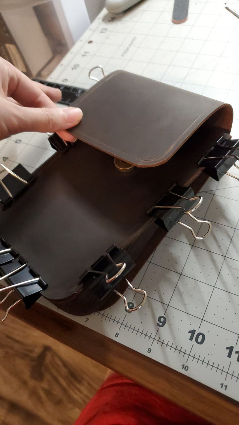 First seam glued and visualizing the rest of the bag (I always visualize the next step so that alterations can happen!)