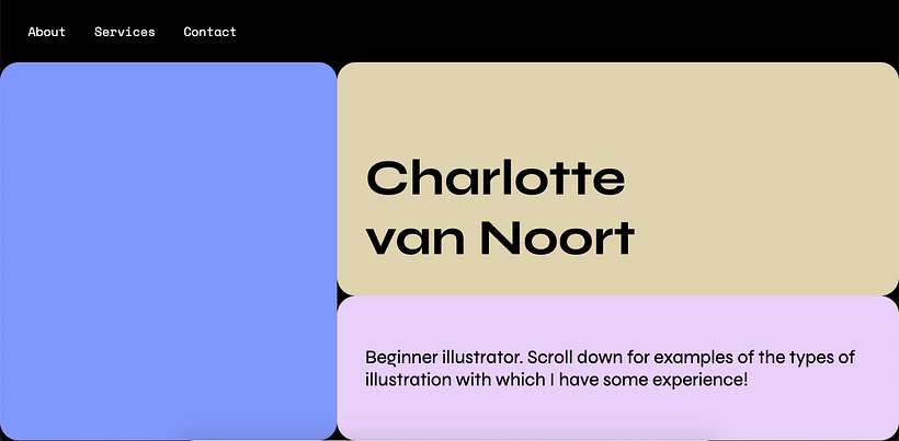 Charlotte van Noort's about page for "HTML, CSS, and Javascript for Beginners" course (Unit 3)