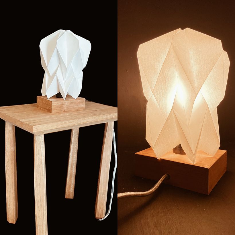 Mahogany stool with loto shadow pattern paper lamp 1