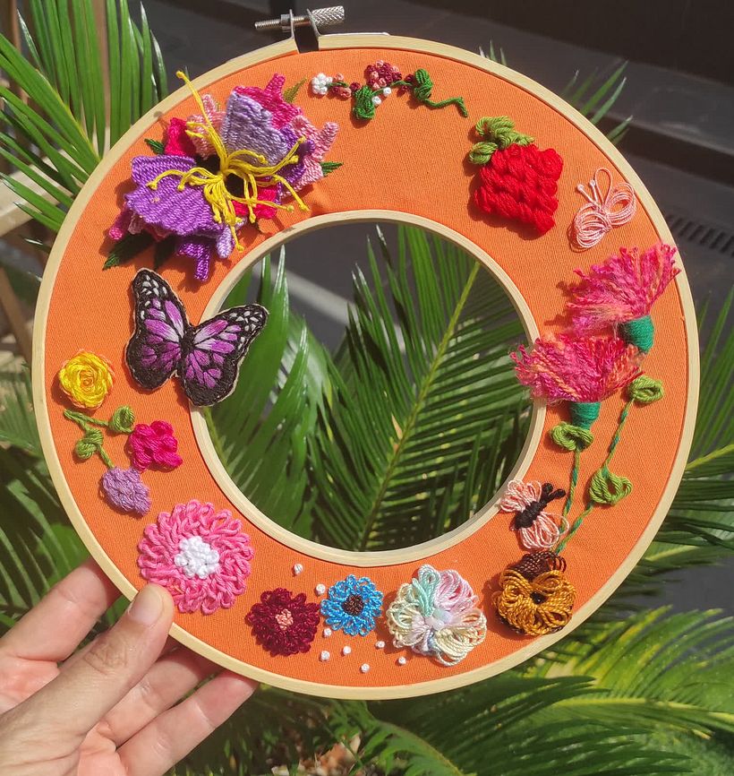 Mi proyecto del curso: Bordado en doble bastidor con puntadas en relieve 11