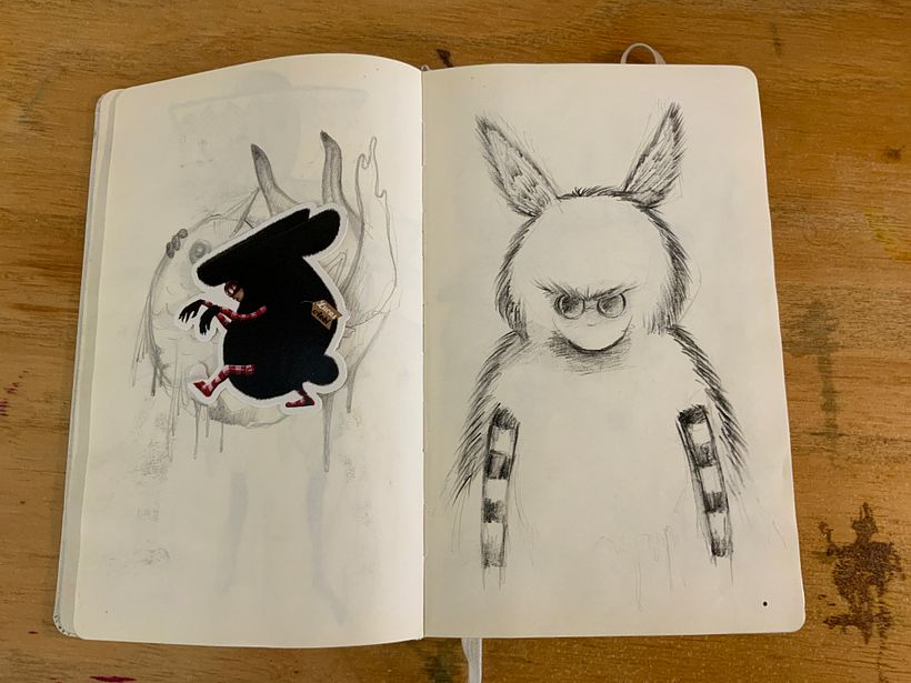 Boceto y pegatina.