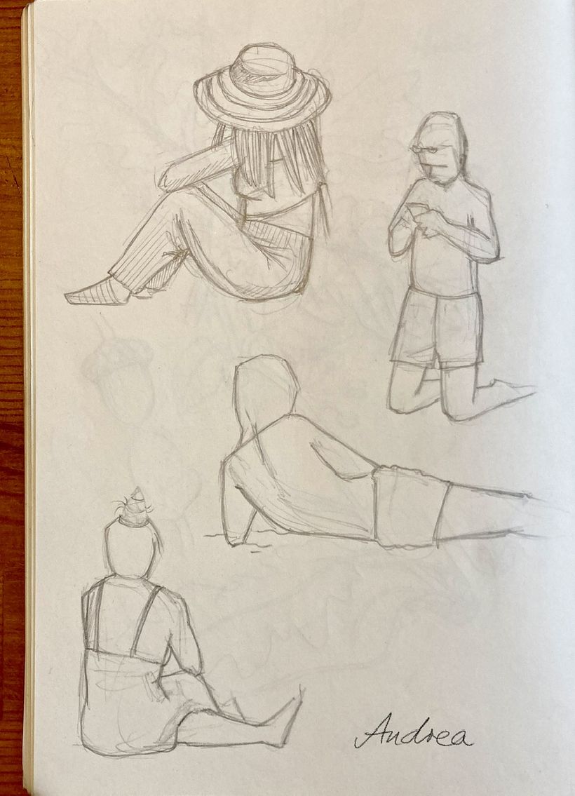 Sketches on the beach in Barceloneta, Spain, July 2023