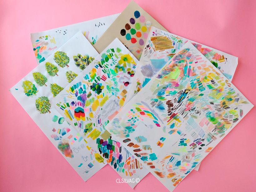 Pruebas de colores en hojas sueltas para ambos cuadernos.