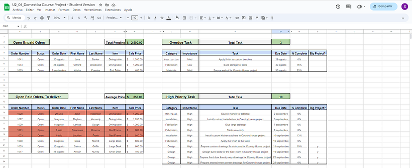 Mi proyecto del curso: Excel para proyectos creativos y negocios - Zarządzanie & Produktywność