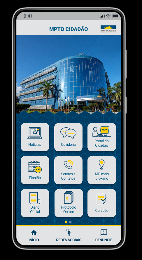 TELA INICIAL APP MPTO CIDADÃO