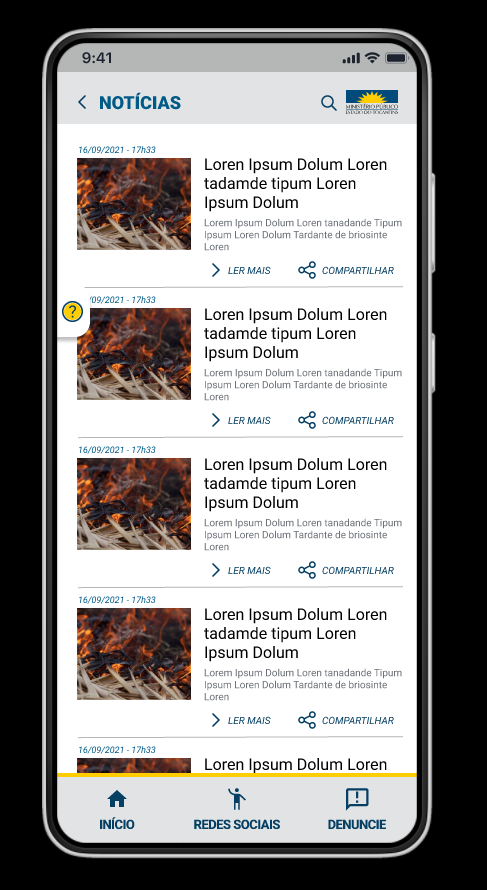 TELA DE NOTÍCIAS APP MPTO CIDADÃO