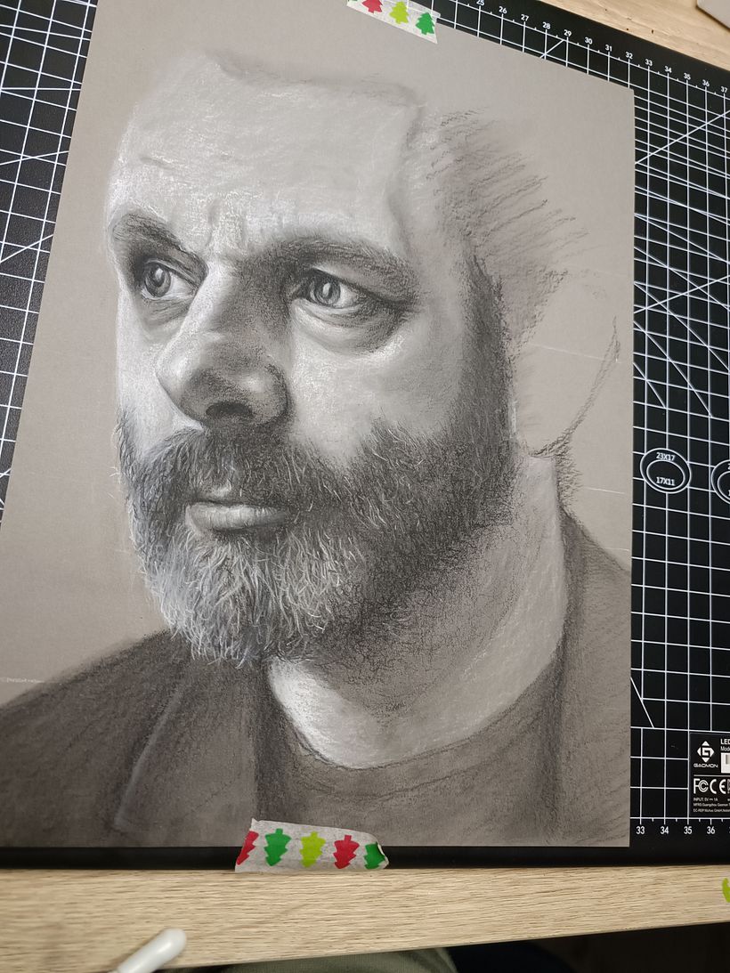 Put down many-many layers with pastel pencils and charcoal pencils.