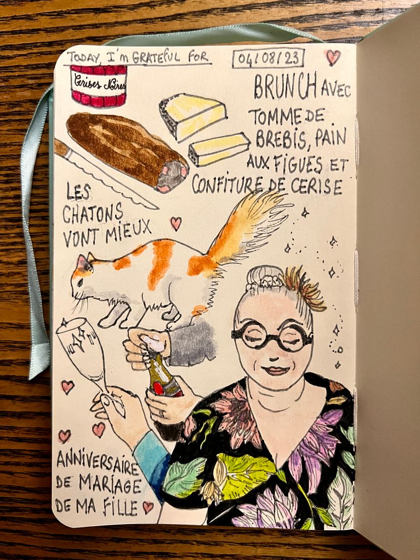 We had a lovely brunch with cheese, fig and cherry jam, it was my daughter's wedding anniversary, the kittens felt better