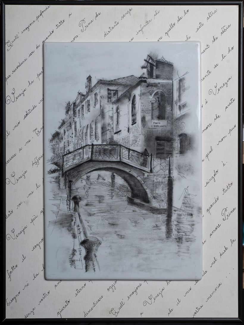 Pen and Ink con pigmentos y mediums para pintura sobre porcelana