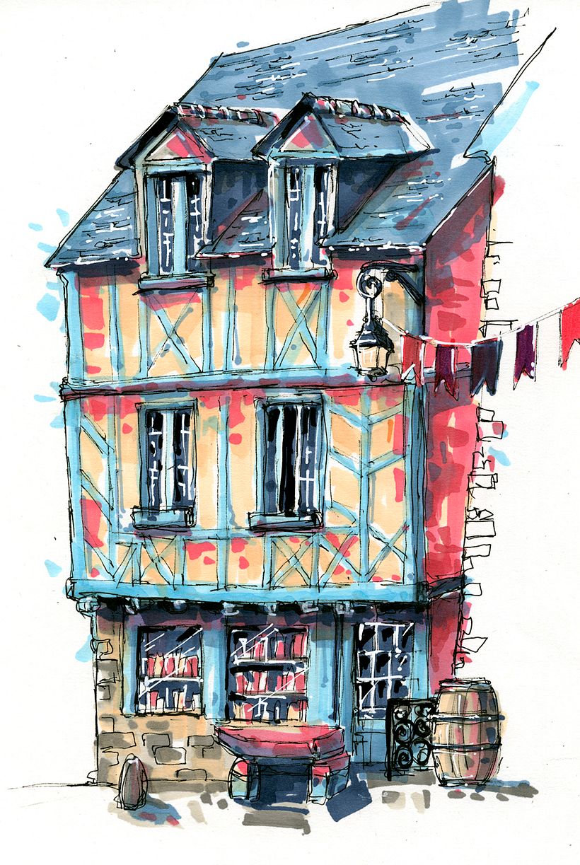 Croquis d'architecture aux feutres de couleur | Domestika, image size:820x1223
