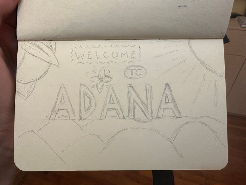 The second sketch, where I pencilled in decorative elements to fill in the blank space