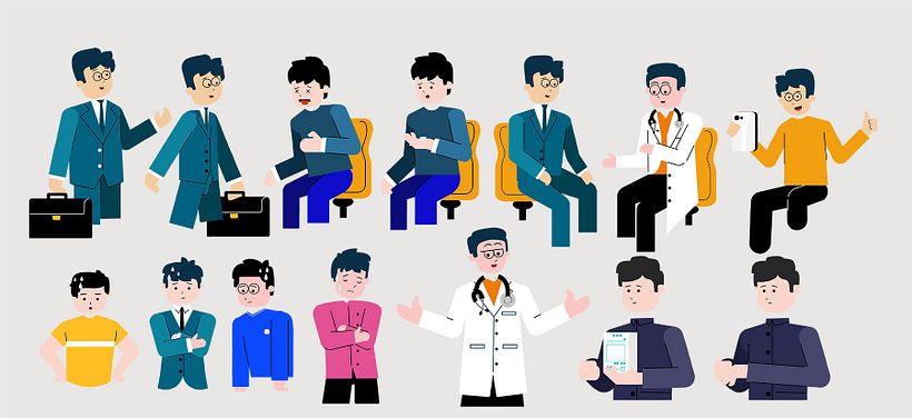 Hoja con diseño de personajes