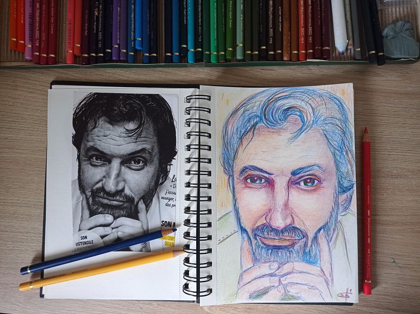 la photo de base étant en noir et blanc, le portrait a été difficile à réaliser. 