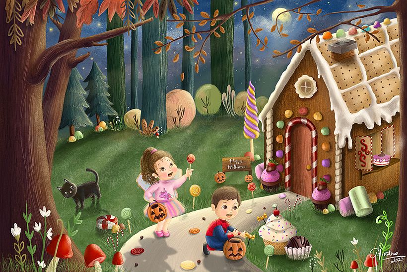 Hansel & Gretel Halloween version (I used my nephew and niece as an inspiration for the kids)