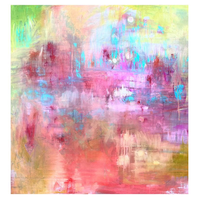 MOONLIGHT AND BIRTH DREAMS, 2023, 36X36, MIXED MEDIA ON CANVAS