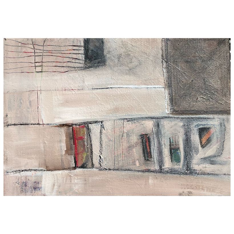 RAILROADS AND POWERLINES, 2023, 14X11 MIXED MEDIA ON CANVAS
