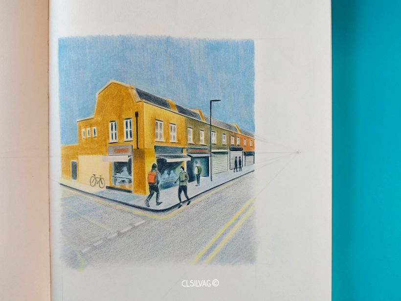 Resultado Final ejercicio calle. Cuaderno Talens Art Creation, tamaño A4.