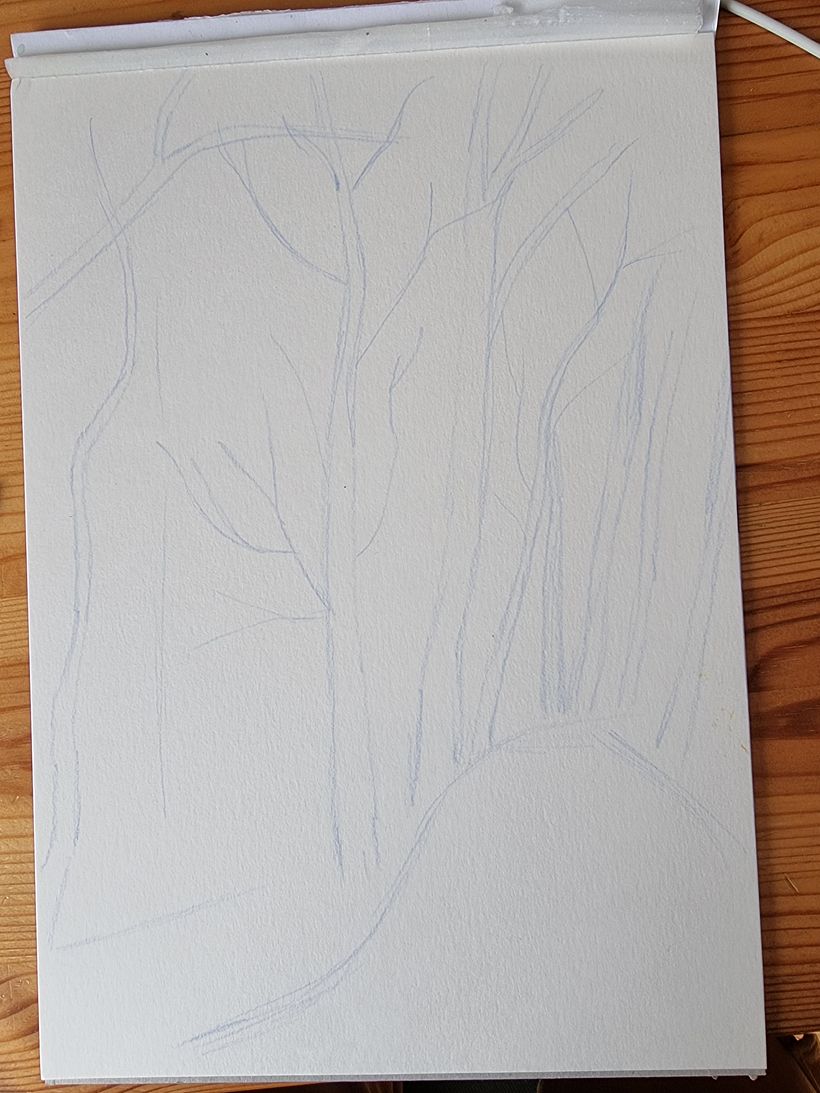 Vorzeichnung mit dem hellblauen Stift