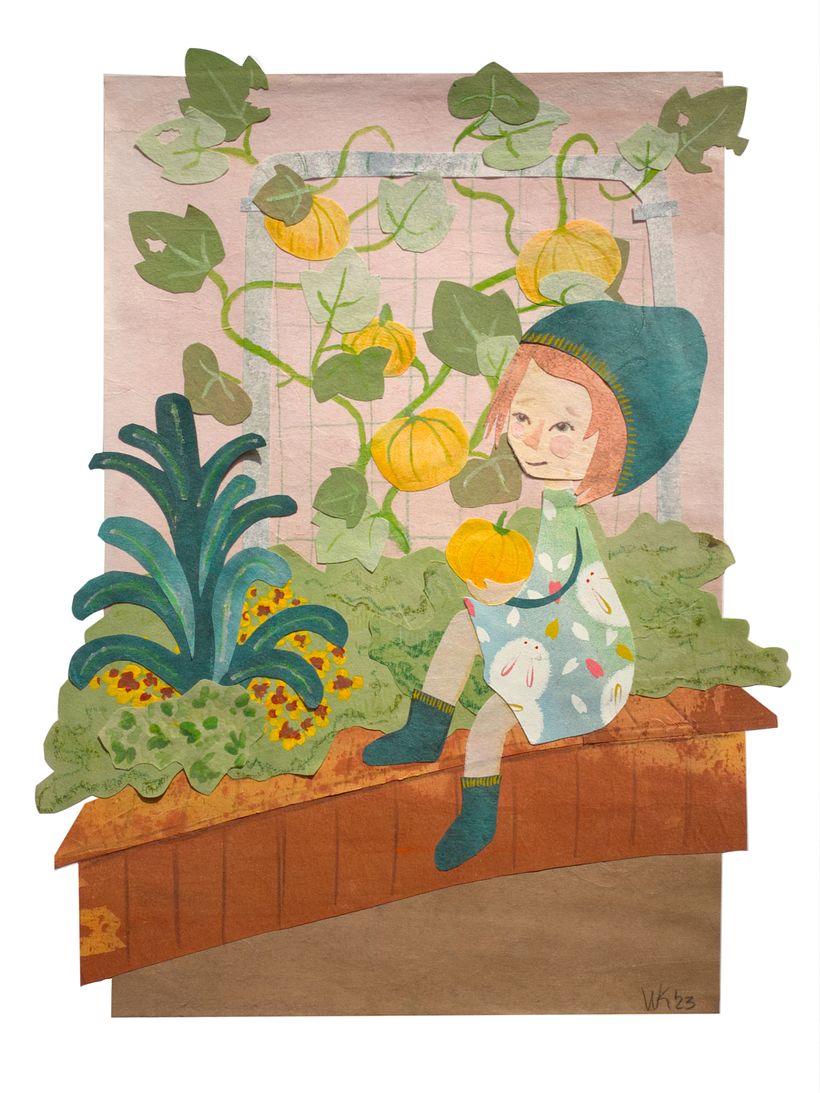Oogsttijd - Mostly hand-painted paper collage with gouache details