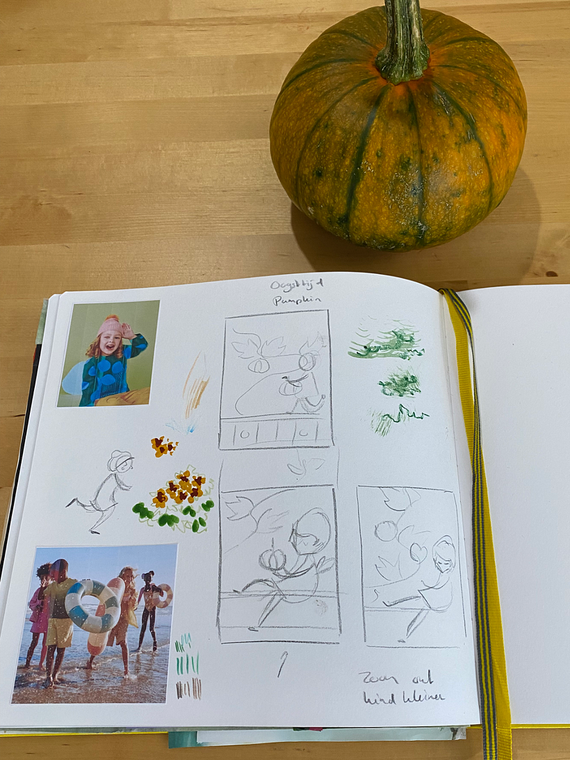 Color inspiration and quick thumbnails in my sketchbook.