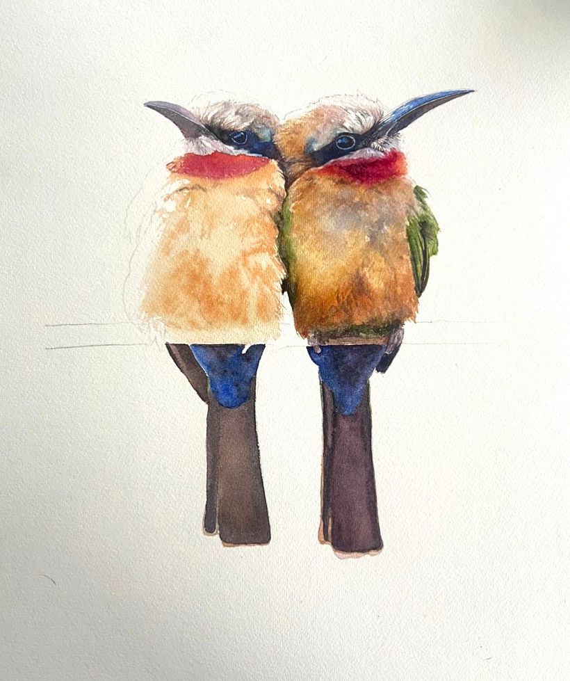 I added pops of blue/grey to the body of the right bird to cool the piece down and add contrast