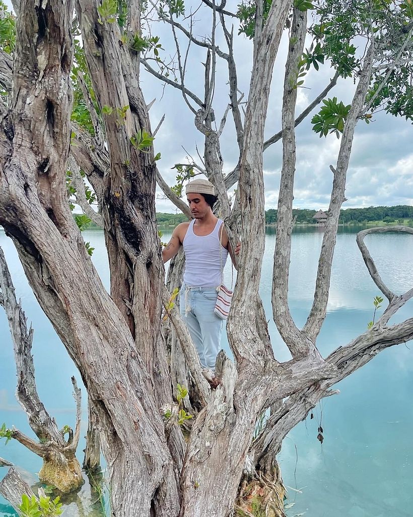 sombrero de marinero hecho de telar de pedal & morral de jerga