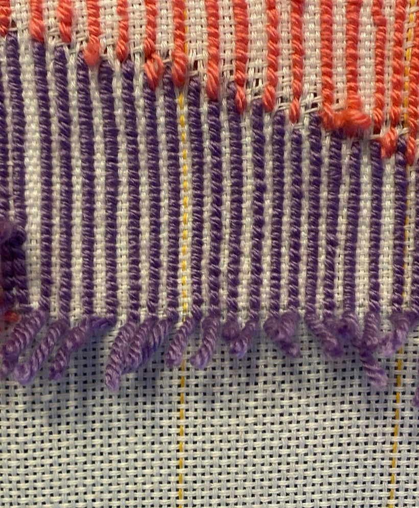 Aquí vemos el cambio de puntadas que ya empecé a dar.