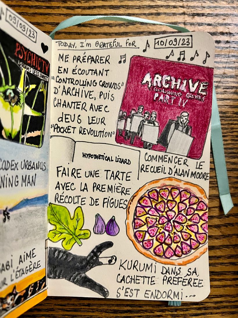 I listened to Archive while showering, read from Alan Moore's "Hypothetical Lizard", made a fig tart from our garden