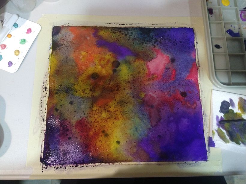 tinta china, acuarela de pastilla, de tubo y liquida con sal