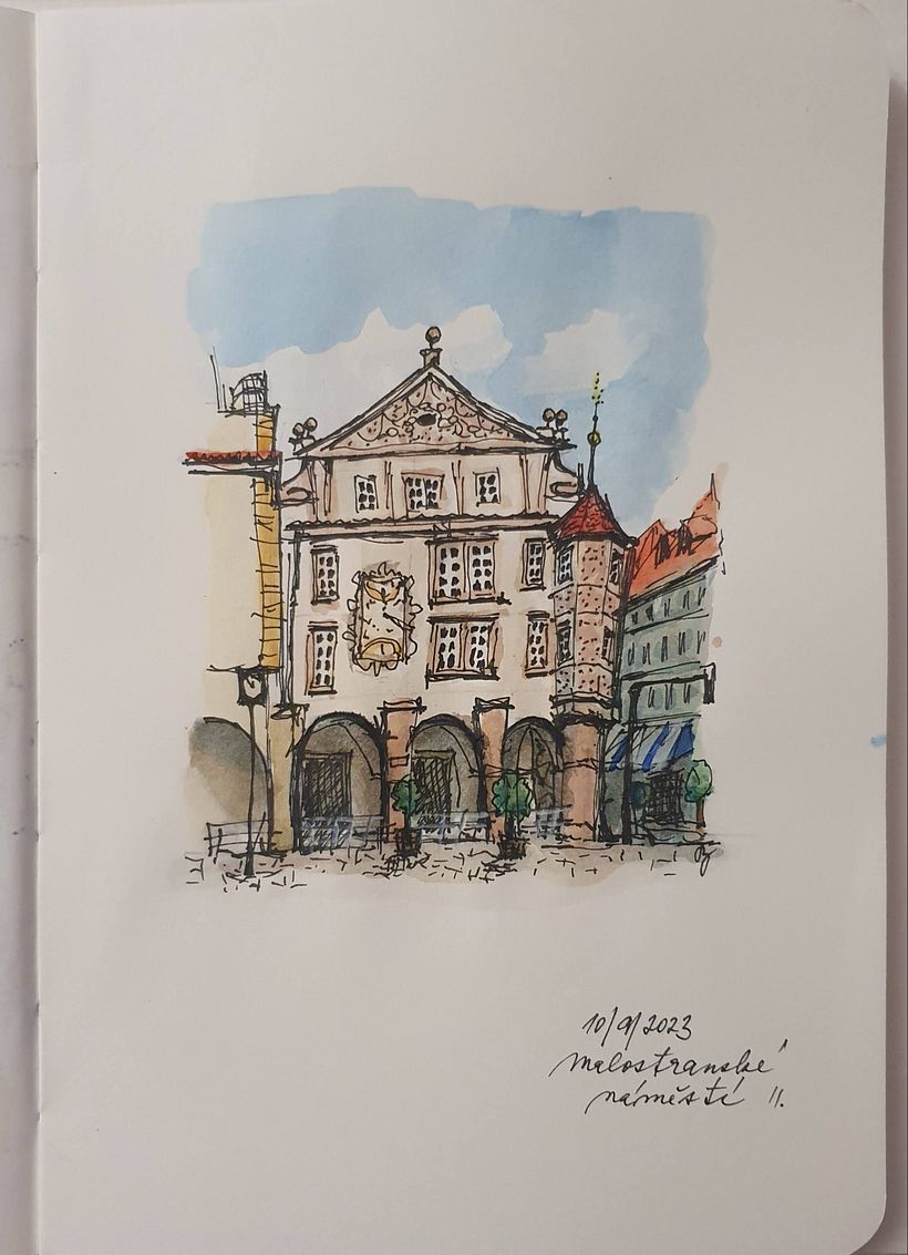 Sketch of Prague, Take 2. I coloured it with watercolours, my marker colours are too unnatural.